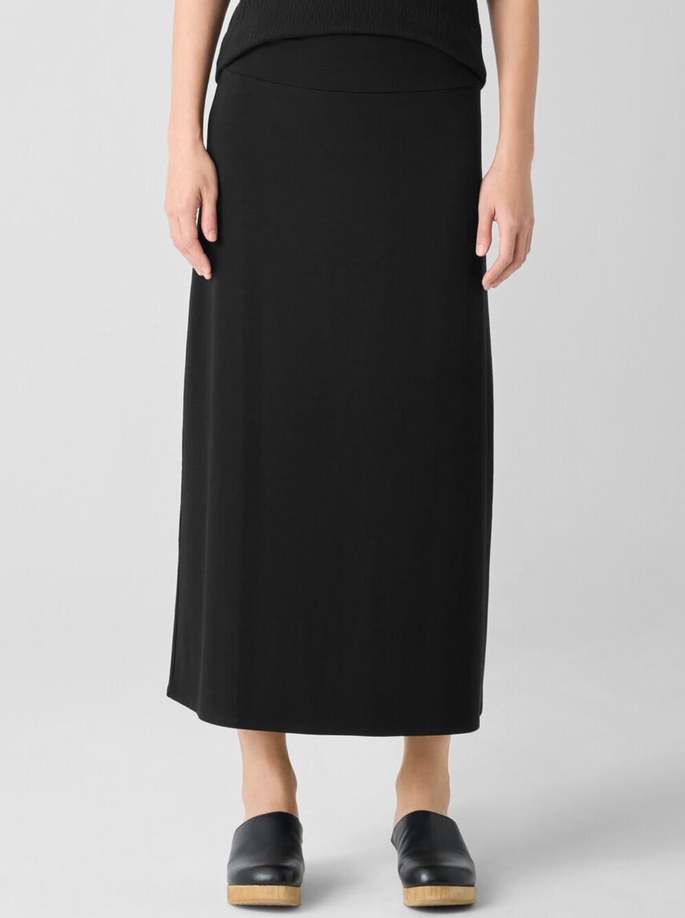 Eileen Fisher Maxi Skirt Womens M Petite Black Jersey Knit Whimsigoth Lagenlook